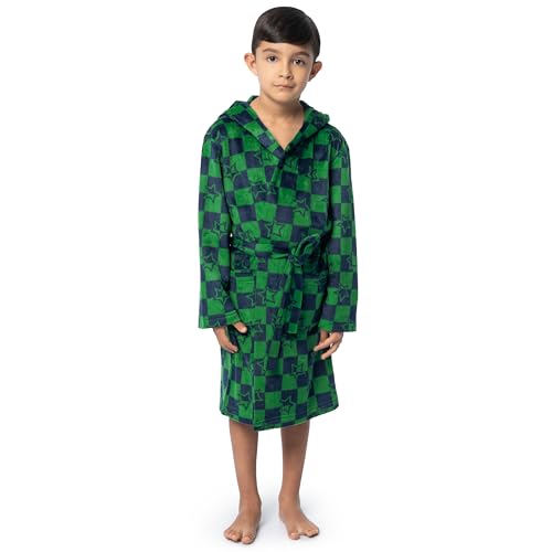 Fruit of the Loom Kid's Fleece Robe, Navy/Green, 8