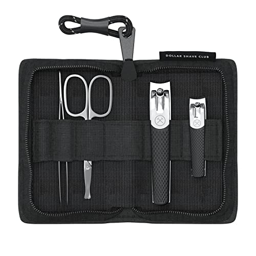 Dollar Shave Club | Grooming Tool Kit | Fingernail & Toenail Clippers, Nose Hair Trimmer, Multipurpose Scissors, Nailcare Tools, Portable Travel Case, Gift Set Women & Men, Dark Brown w/Black Accents