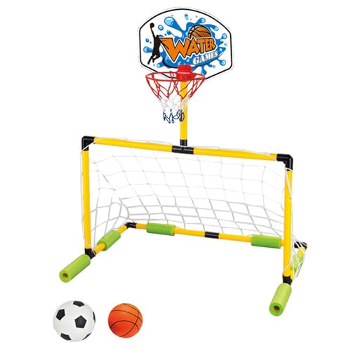 Panier Basket Piscine et But Football Flottant 2 en 1 avec 2 Ballons