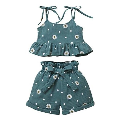 Jeinxcn Toddler Baby Girl Summer Clothes Daisy Floral Print Halter Ruffle Tank Tops Shorts Outfits set 4-5T Green Cover