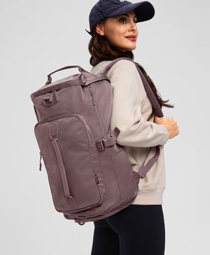 Image of Gym Bag for Women with Shoe Compartment and Wet Pocket Convertible Gym Backpack workout Duffel Bag Multiple Pockets 30L, Purple Ash, 30L, Modern