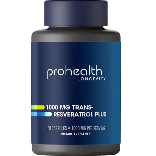 ProHealth Trans-Resveratrol Kapseln 1000 mg | Resveratrol-Nahrungsergänzung für Anti-Aging, Herz- & Immunsystem-Unterstützung | Laborgeprüft & Zusatzstofffrei – 60 Vegane Kapseln