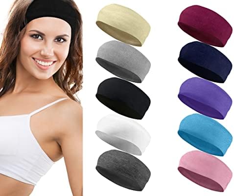 Styla Hair 10 Pack Stretch Headbands Non-Slip Head Wraps Great for Sports, Yoga, Pilates, Running, Gym, Workouts, Baseball, Casual Wear, Gifts & More! Variety