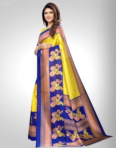 Image of SIRIL Women's Printed Silk Saree with Zari Border & Tassels