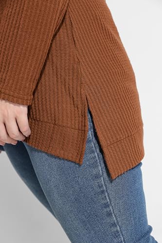Image of RITERA Plus Size Women Sweaters Waffle Knit Pullover Top Long Sleeve Casual Crewneck Shirt Loose Split Hem Fall Winter Blouse