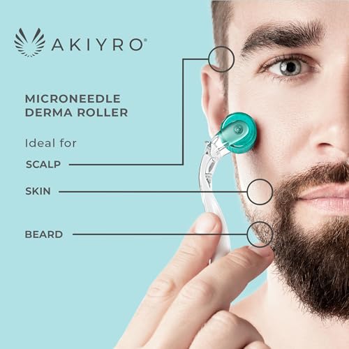 AKIYRO Derma Roller 0.30mm - Microneedle Roller with Storage Case - 192 Micro Needling Dermal Tool for Face, Beard, Scalp & Body - At Home Microneedling Skin Care for Women & Men (Green)