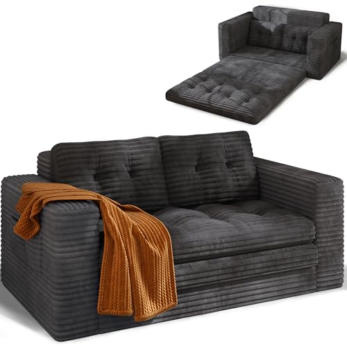 Xbro Sofa Cama 2 Plazas, Sillón Cama Convertible 3 en 1, Sofa Comprimido para Sala de Estar, Tela de Pana, 150 x 86 x 75cm, Negro