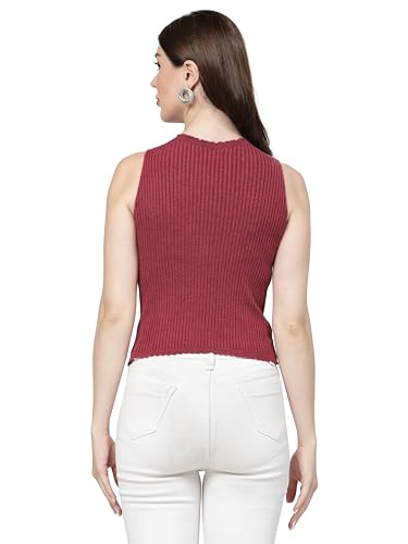 Image of Kalt Womens Knitted, Ribbed Cotton Fitted Sleeveless Round Neck Cami Tank Top