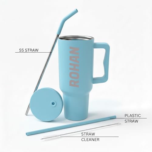 Image of Speedex 1200 ml Customized Name Insulated Stainless Steel Tumbler with Handle, Straw & Cleaning Brush, Personalized Sipper Bottle, Double Wall Leakproof Travel Mug Gift (Sky Blue, 1.2 l)