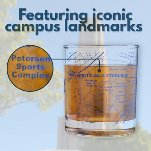 Image of Greenline Goods - University of Pittsburgh Panthers College Whiskey Glasses (Set of 2), 10 oz - Full-Color Logo + Campus Map