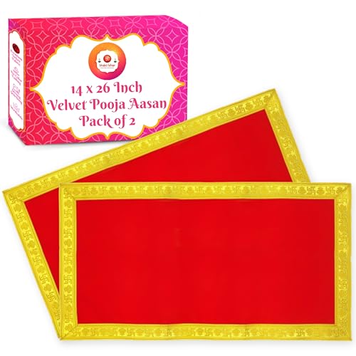 Image of Bhakti Lehar (14 x 26 Inch) Plain Red Velvet Pooja Aasan for God Idol /Chowki Aasan Kapda Cloth for Temple Shelf Home Mandir, Ganesh Baithak and God Idol Sitting - Pack of 2