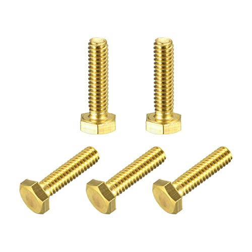 Image of uxcell Brass Hex Bolts, 1 /4-20x1 5pcs Fully Thread Grade 4.8 Solid Brass Hexagon Head Bolt Machine Screws for Machinery