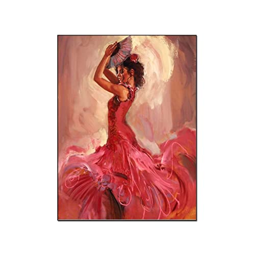 QITEX Tableaux Decoratifs Muraux Salon 50x70cm (Sans cadre) Flamenco Danse Poster Danseurs espagnols Flamenco Peinture Danse Art Decoration Salle Esthétique...