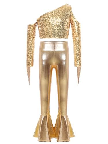 Ensemble danse jazz filles extensible avec pantalon évasé métallisé brillant