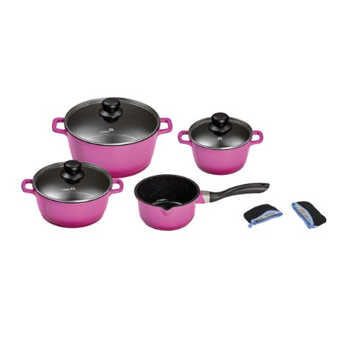 King T7448B Kochtopfset 4Teilig, Fusion Beschichtet, Berry