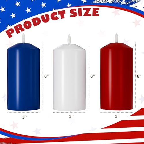 Image of Patriotic Red White and Blue Candles, Real Wax Flameless Pillar Candles with Remote, 4th of July Led Candles, Independence Day Flameless Candles for Patriotic Decor, 3 Pack (D 3 inch x H 6 inch)