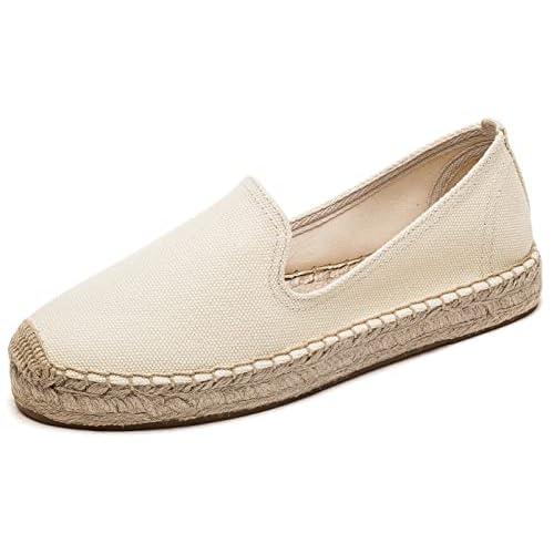 U-lite Women’s Classic Slip on Flat Shoes Casual Cap-Toe Platform Simple Espadrille Canvas Loafers