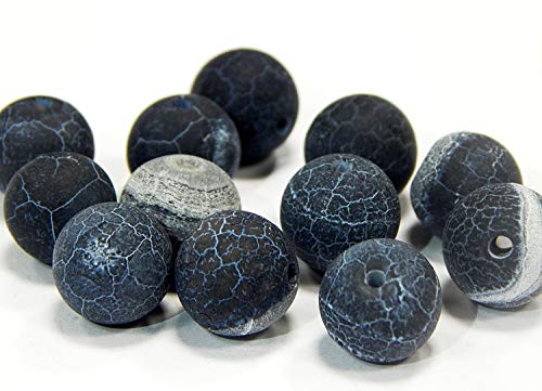 Gemstone Beads 4 mm Agate Stone Matt Colour Selection Set Ball Natural Stone Frosted Agate Pearl Semi-Precious Stone Gemstones Pearl with Hole for Threading Jewellery Beads (Black) - Image 2
