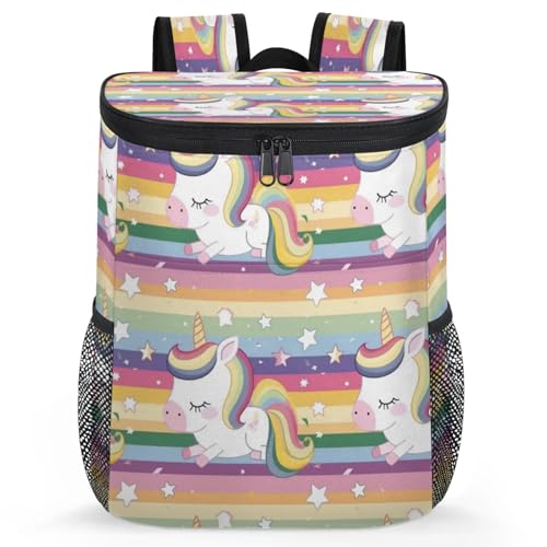 CNNINGYI Large Waterproof Insulated Cooler Backpack, Cute Unicorn Leak Proof Backpack 30 Cans, Stars Rainbow Unicorn Lightweight Cooler Bag for 12h Hot/Cold Retention
