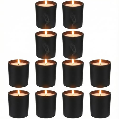 BESTOYARD 12Pcs Frosted Black Glass Votive Candle Holders Modern Tea Light Holders for Table Centerpieces Home Decor Wedding & Party - Christmas Decorative Set