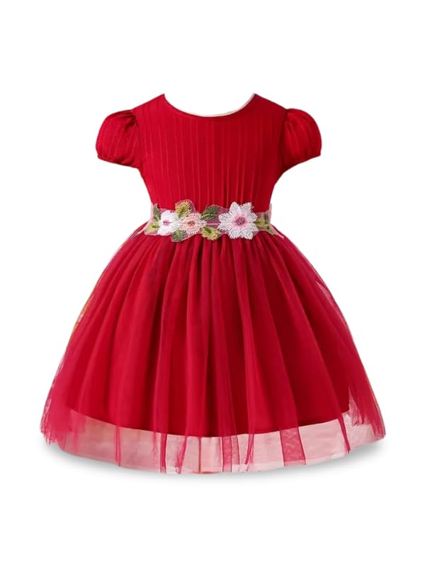 Image of Niren Enterprise Girls' Lilac Flower Waist, Tulle Skirt, Puff Sleeve, Elegant Birthday, Soft Lining Dress