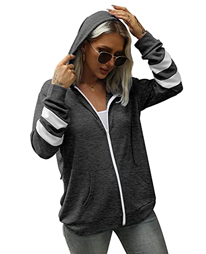 Bofell Zip Up Hoodie For Women Oversized Tunic Sweaters For Women Long Sleeve Shirts Dark Gray Xxl #TOP3