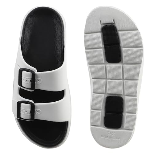 Image of Men's Double Strap EVA Slippers | Lightweight Adjustable Buckle Slides | Anti-Skid Comfortable Casual Sandals for Indoor Outdoor