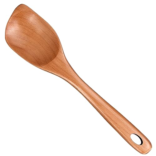 Large Wooden Cooking Spoon Mixing Serving Spoon Best Oak Wood Spoons for Cooking Spatula Non Toxic Kitchen Utensil 12.5 Inch Long Handle Spoon Big Stirring Corner Spoons