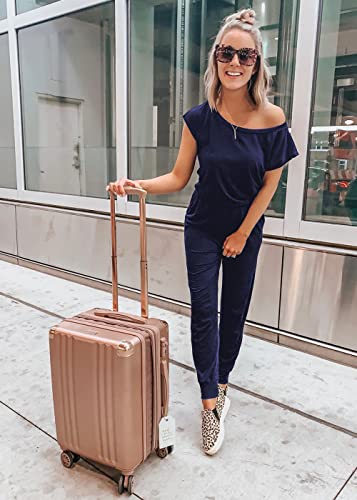 Image of PRETTYGARDEN Jumpsuits for Women Summer Off Shoulder Romper | Short Sleeve Drawstring Waist, Jogger Jumpers with Pockets, One Piece Spring Break Outfits, Vacation Travel Lounge Clothes