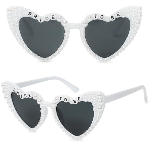 ayigu Bride To Be Heart Sunglasses Pearl Heart Shaped Bride Sunglasses Cute Glasses for Women Bachelorette Party Gifts