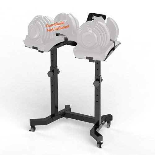 Image of Uboway Adjustable Dumbbell Stand- Dumbbell Rack with 4 Level Height Adjustment, Weight Stand for Dumbbells with Tablet Holder and Wheels, Hand Weight Rack for Adjustable Dumbbell Set, Home Gym Fitness