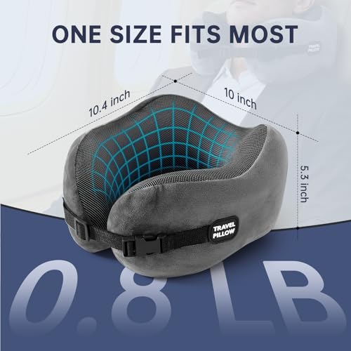 Image of Neck Pillow Travel Pillow - 100% Pure Memory Foam Airplane Pillow with Adjustable Clasp & Removable Cover, Portable Travel Essentials for Long Flights, Car & Office (Dark Gray, with Eye Mask)