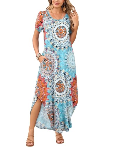 Image of JollieLovin Womens Plus Size Casual Summer Maxi Long Dress Short Sleeve T-Shirt Loose Sun Dress(L-5X)