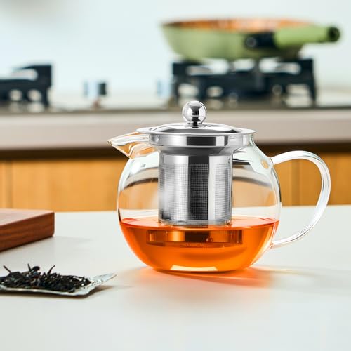 Image of Baalaka Glass Teapot Stovetop 22 OZ /650ml, Tea pot with Removable 18 /8 Stainless Steel Infuser, Borosilicate Clear Tea Kettle, Teapot Blooming and Loose Leaf Tea Maker Tea Brewer for Camping, Travel