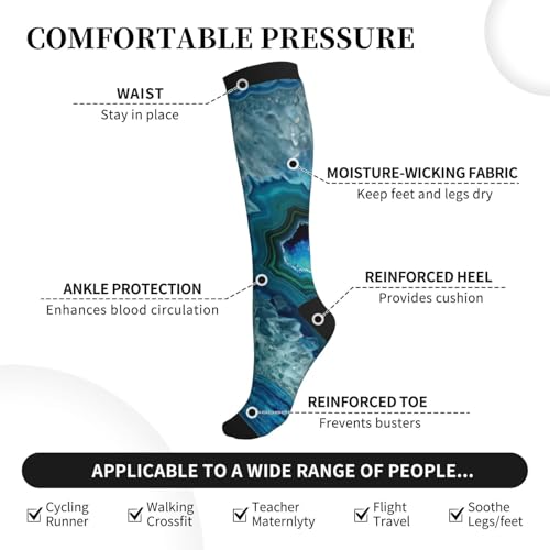Pretty Teal Blue Aqua Turquoise Geode Compression Socks, Suitable For Both Men And Women - Perfect For Running, Grooming, Hiking, Flying, And Traveling3