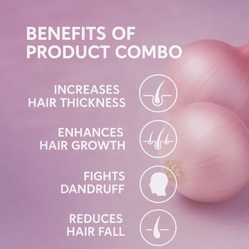 Image of PORES Be Pure Onion Shampoo and Conditioner Combo for Hair Growth & Hair Thickness | Sulfate & Paraben Free | Anti-Dandruff, Hair Fall Control, Deep Nourishment for Dry & Damaged Hair | Unisex Formula ( 250 ml X 2 )
