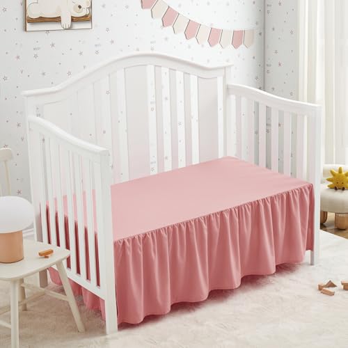 Image of SiinvdaBZX Pink Crib Skirt Dust Ruffle, Microfiber Crib Bed Skirt | 52 inchx28 inch with 14 inch Drop, Durable Full Coverage Toddler Bedskirt Fit for Baby Boys Girls Nursery Standard Crib