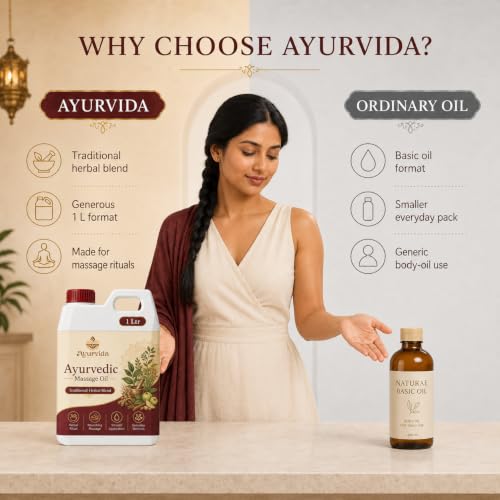 Image of Ayurvedic Massage Oil - Herbal Body Massage Oil for Relaxation, Lymphatic Drainage & Deep Skin Nourishment | Daily Abhyanga Oil | 1Ltr