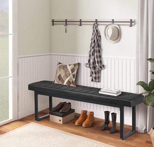 STHOUYN 58” Padded Dining Table Bench Pair of 2 for 6-8 Person, Faux Leather Indoor Cushioned Bench, Extra Long Bench for Dining Room Table, Bedside Bench, Shoe Bench, Entryway Bench (Black, 58")