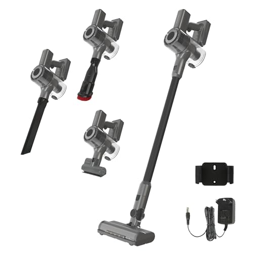 Günter&Hauer Cordless Vacuum Cleaner, 45KPa Stick Vacuum with Powerful Suction,40Mins Runtime, 4 in 1 Rechargeable Handheld Vacuum Cleaner with Wall Mount Charging,for Home,Carpet,Pet Hair(Black,Grey)