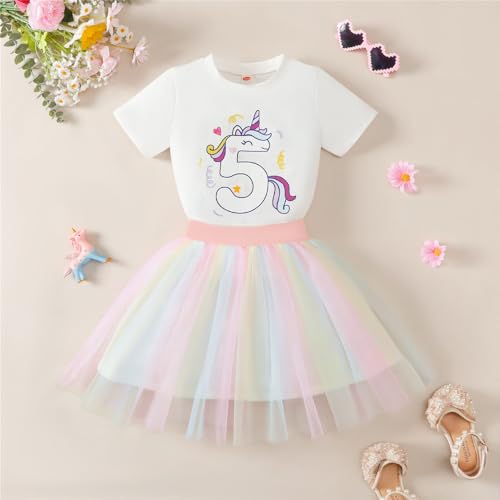 Image of 5th Birthday Outfit Girl,5 Year Old Fifth Five Shirt Skirt Outfit for Toddler Girls
