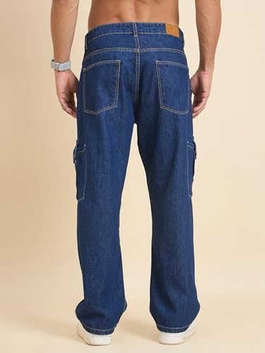 Image of STUDIO NEXX Men's Baggy fit Denim Cargo Pants |Non Stretchable| Wide Leg Jeans| Cargo Jeans|Baggy Cargos for Men