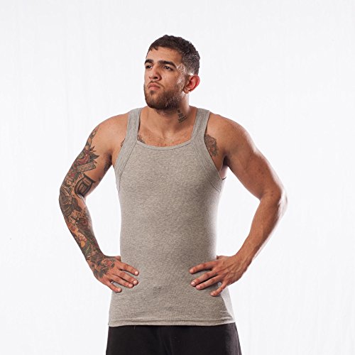 Different Touch Men's G-Unit Style Tank Tops Square Cut Muscle Ribbed Underwear Shirts (L, 6 Pack (Assorted))