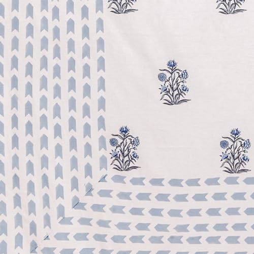 Image of Aabi Premium Hand Block Printed Bedsheet | Bed Spread Flatsheet Bed Sheet | Pure Cotton | Double Bed Queen Size 90 inchx108 inch | 300 TC Long Staple Cotton | 2 Pillow Covers | Floral Print