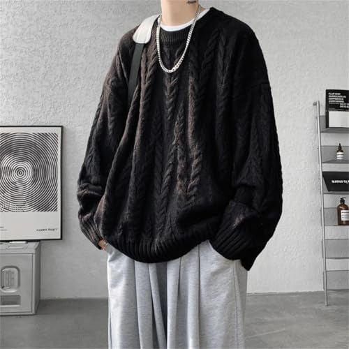 Men's Winter Knitted Sweater Solid Color O-Neck Loose Pullovers Streetwear Couple Sweaters3
