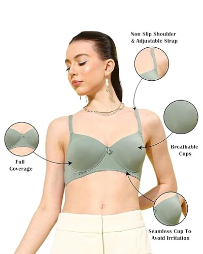 Image of Leading Lady Women Printed Lightly Padded Non Wired Seamless T-Shirt Bras | Adjustable Straps | Full Coverage | Everyday Bra (Pack of 1)