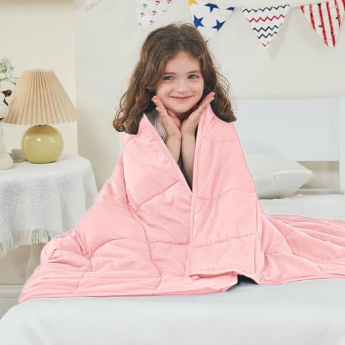 Image of yescool Weighted Throw Blanket 5lbs, 36 inch x 48 inch, Pink Grey