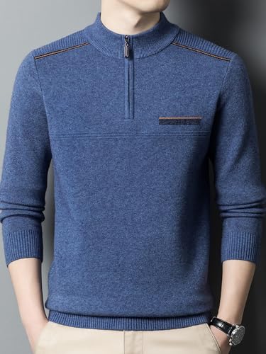 Winter Men's Half-High Collar Zippered Thickened Sweater,Casual Warm Middle-Aged Knitted Sweater2