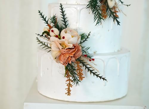 Set de dos toppers para pastel de boda con flores artificiales miniatura 3