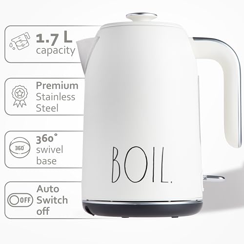 Rae Dunn Electric Hot Water Kettle - Stainless Steel Coffee Maker, Tea Kettle, Swivel Base, With Automatic Shut Off Boil-Dry Protection, Easy Pour Pitcher, 1500 Watt Boiling Power, 1.7 Liters, Cream by Rae Dunn - Used condition - Image 2